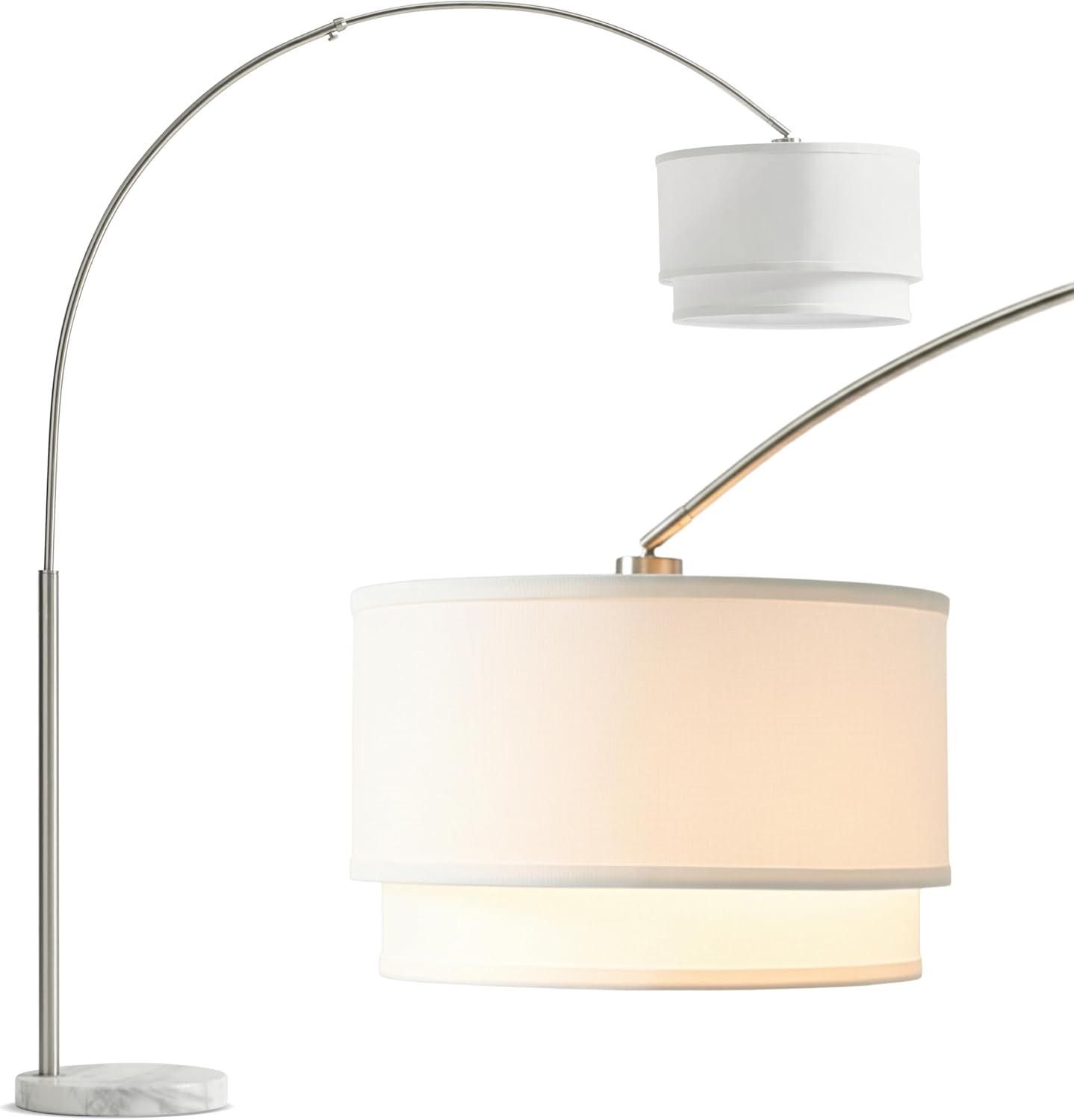 Mason 81 in. Modern Adjustable LED Arched Standing Floor Lamp with Fabric Drum Shade and Weighted Marble Base