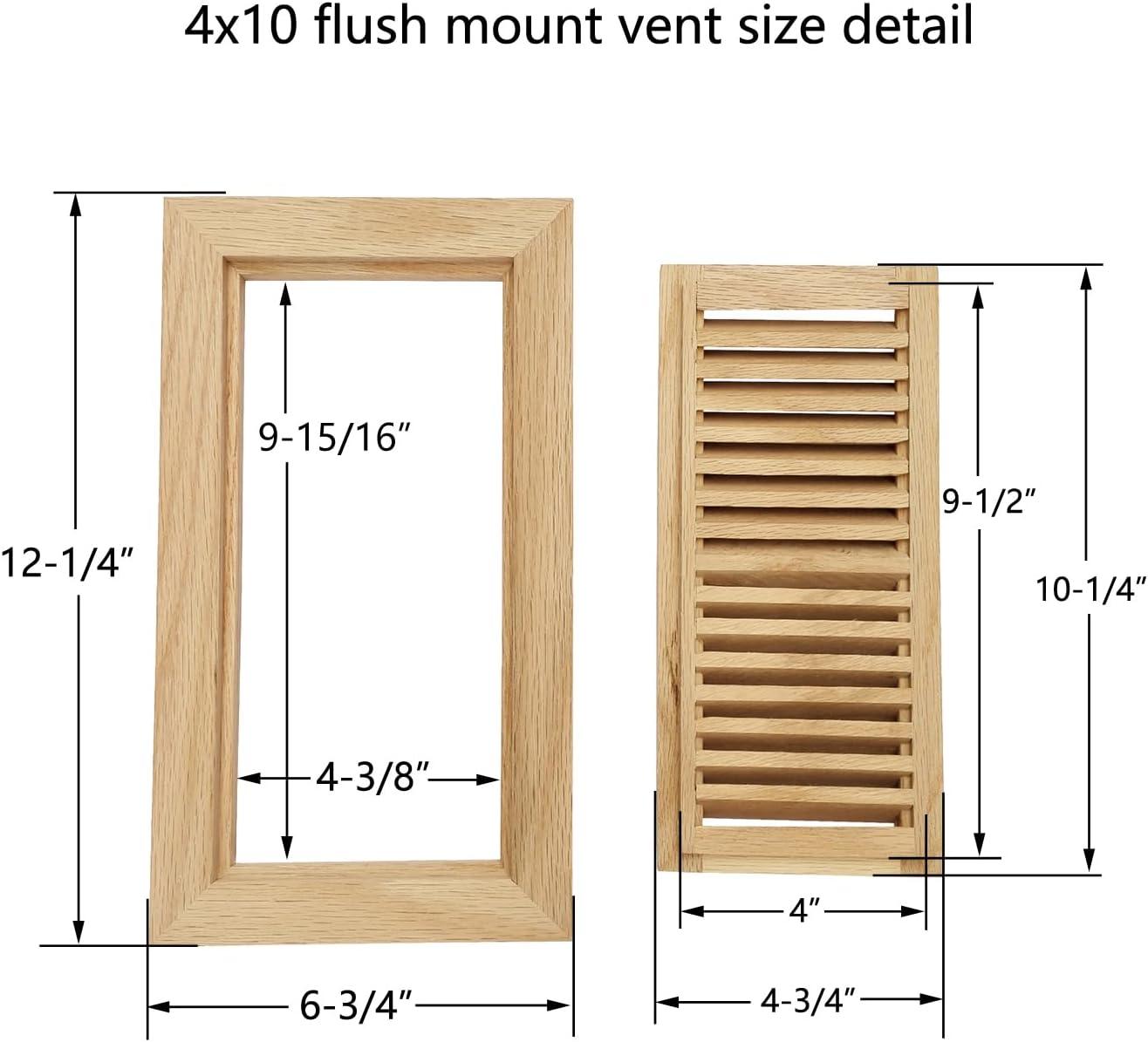 Hardwood White Oak Floor Register, Flush Mount with Frame, 4x10 Inch, Unfinished