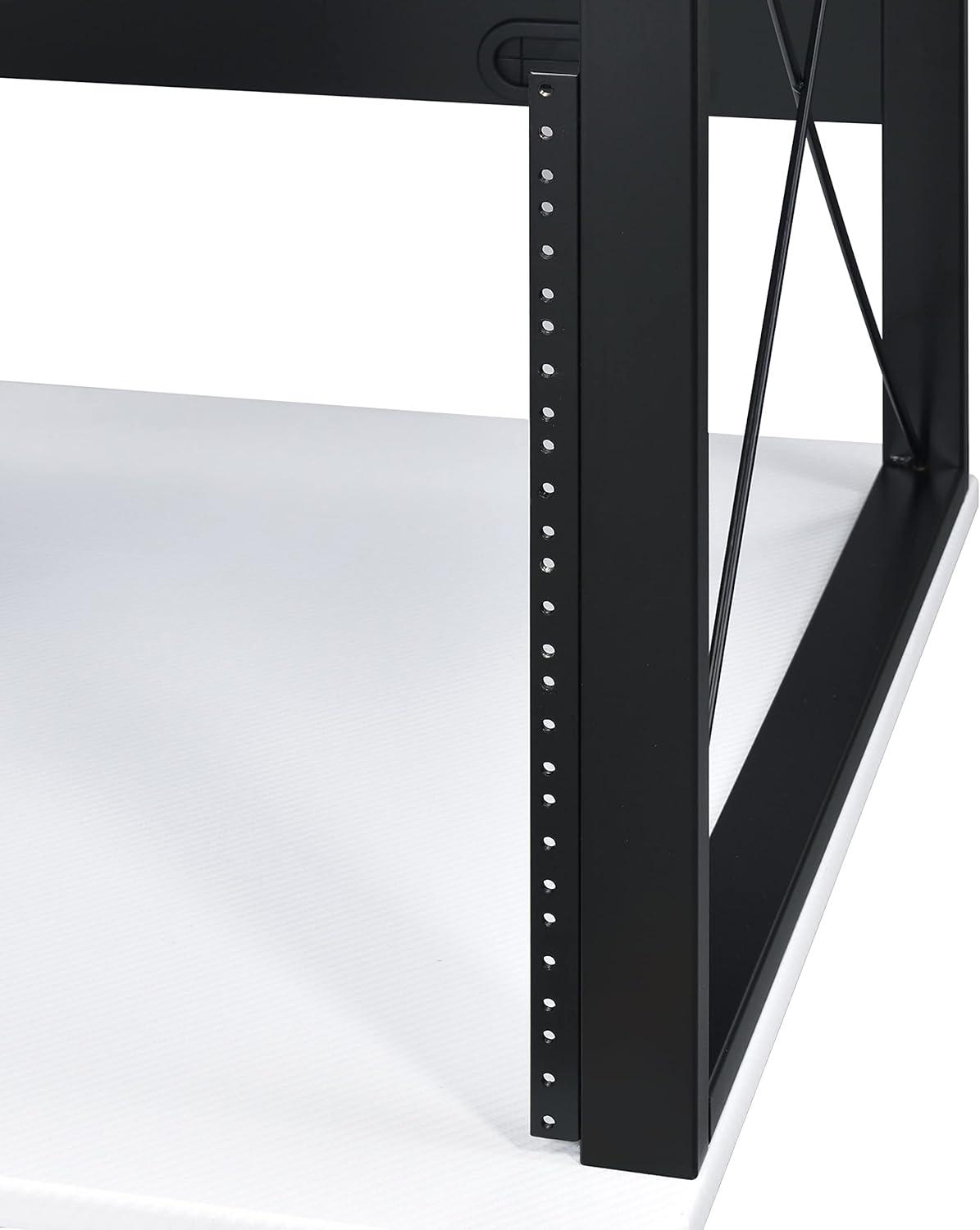 72" Megara Desks White and Black Finish - Acme Furniture: Metal Frame, Wood Surface, Open Storage Shelf