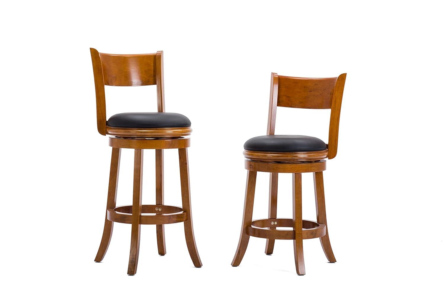 24" Palmetto Swivel Hardwood Counter Height Barstool Fruitwood - Boraam: Upholstered, Curved Back