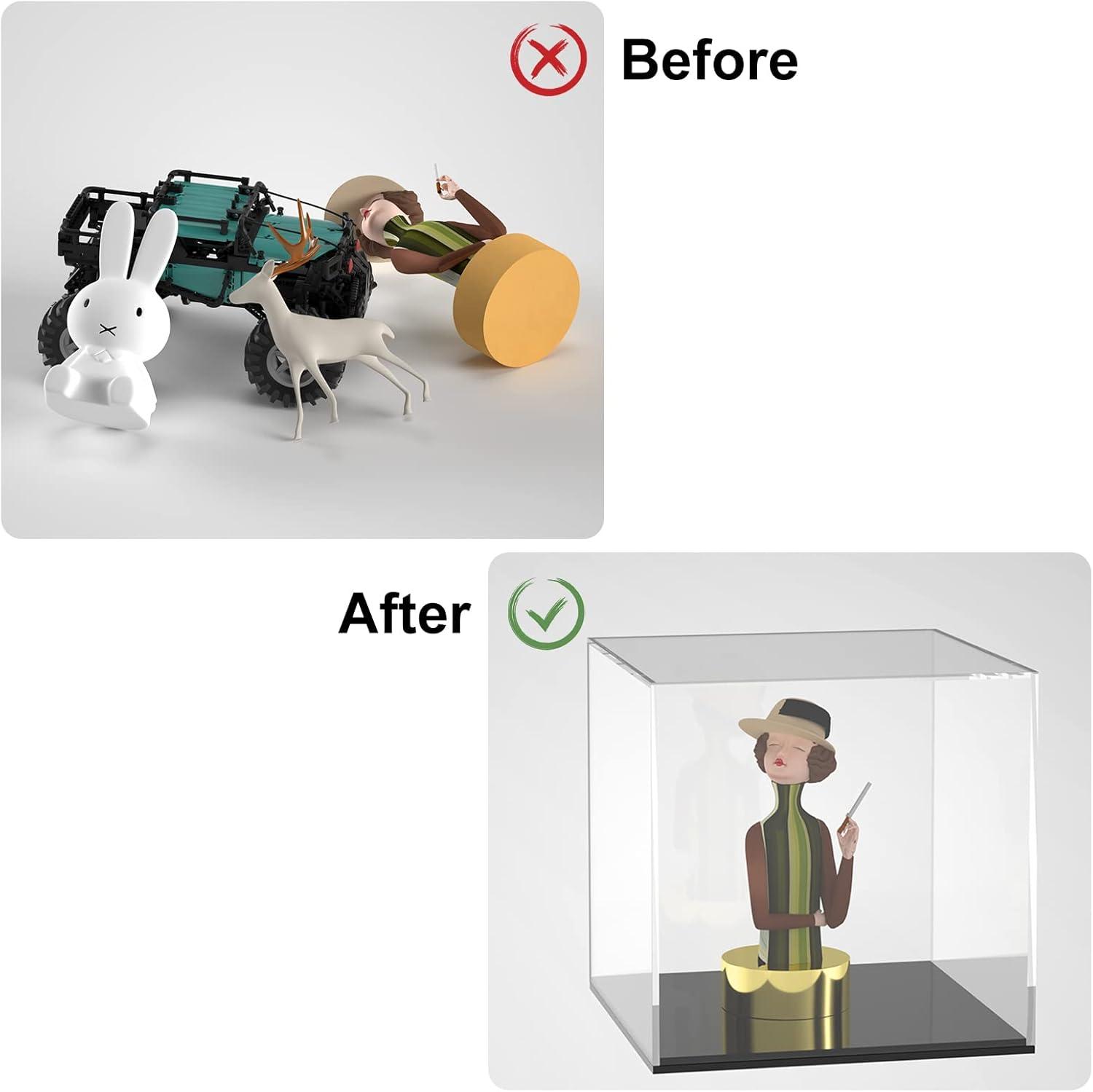 Cliselda Acrylic Display Case with Black Base 5x5x5 inch, Clear Square Acrylic Box Cube Small Storage Containers, Fully Assembled Dustproof Plastic Display Box for Collectibles Action Figures