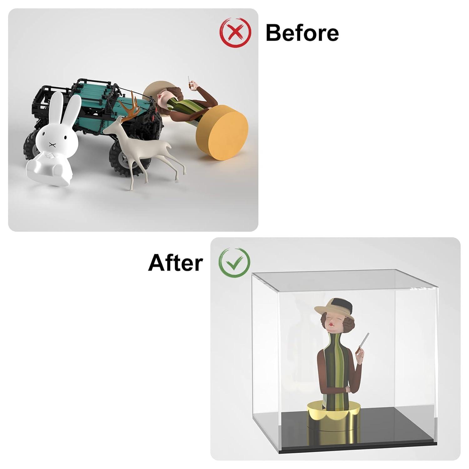 Cliselda Acrylic Display Case with Black Base 5x5x5 inch, Clear Square Acrylic Box Cube Small Storage Containers, Fully Assembled Dustproof Plastic Display Box for Collectibles Action Figures