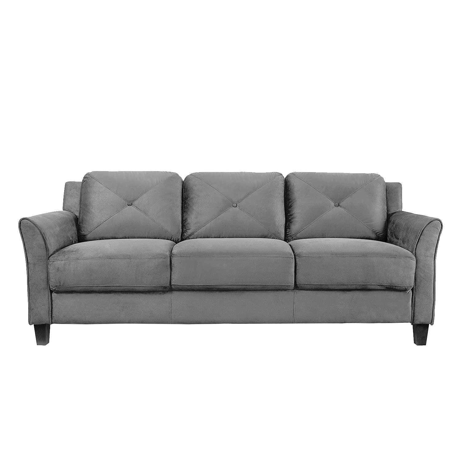 Lifestyle Solutions Taryn Traditional Sofa with Rolled Arms, Dark Gray Fabric