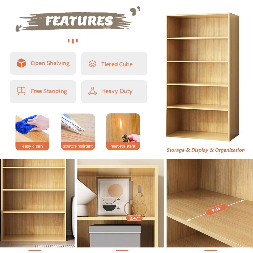 Basic Open Shelf Bookcase - 4-Tier Wooden Cube Storage Shelves Split Bookshelf, White