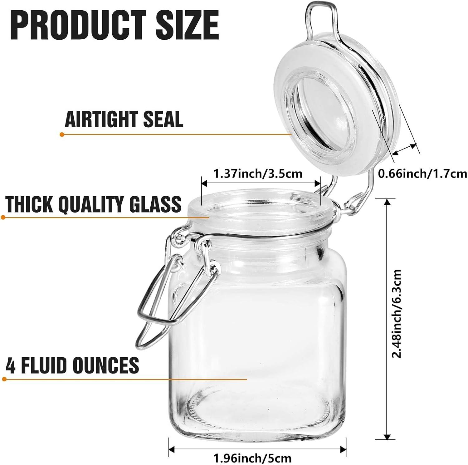 Spice Jars, 12 Pack 4oz Small Glass Jars with Airtight Hinged Lid, With 12 Spice Labels & Silicone Funnels, Airtight Glass Jars for Spices, Art Craft Storage (12 Pack)