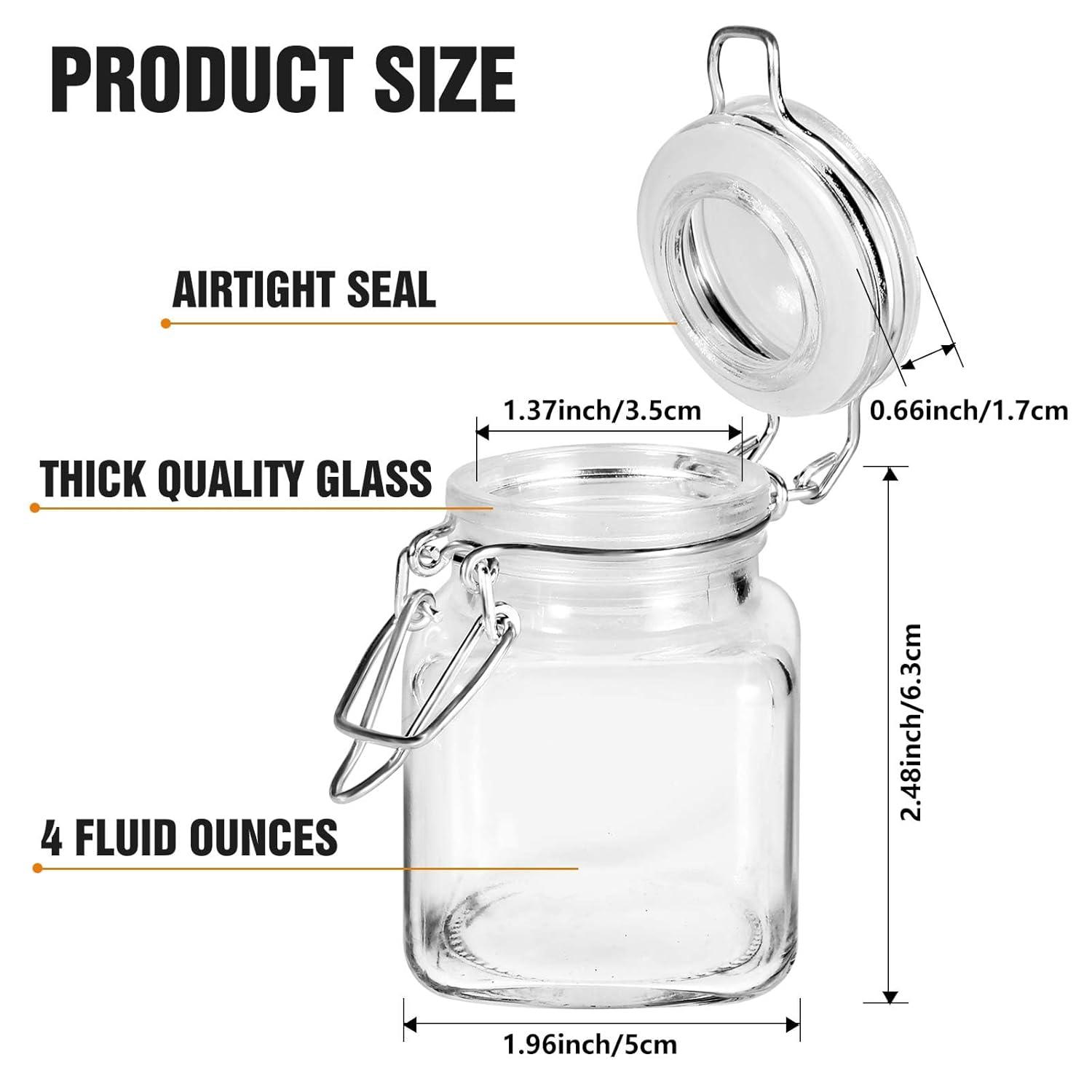 Spice Jars, 12 Pack 4oz Small Glass Jars with Airtight Hinged Lid, With 12 Spice Labels & Silicone Funnels, Airtight Glass Jars for Spices, Art Craft Storage (12 Pack)