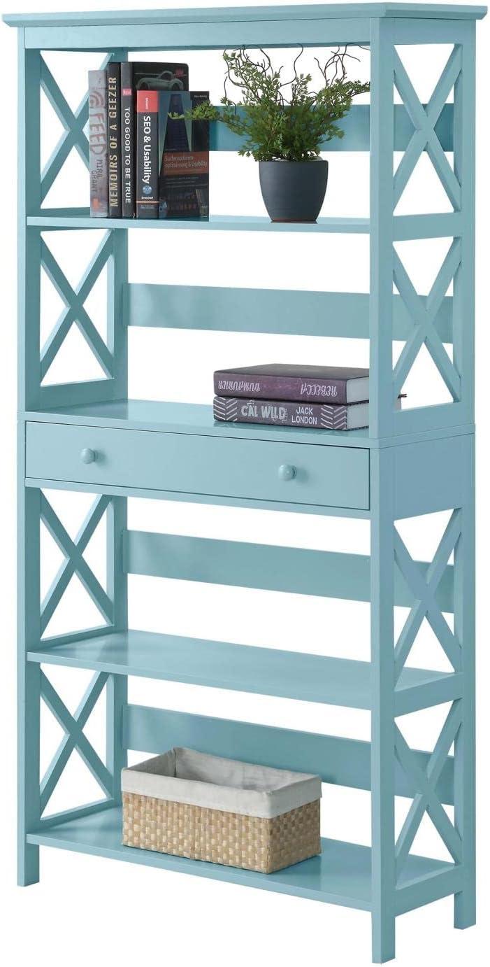 Oxford 5 Tier Bookcase with Drawer - Sea Foam Blue