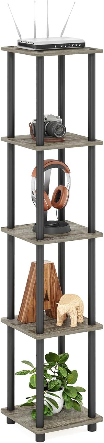 Furinno 5-Tier Corner Square Bookshelf Anti-Tipping Display Rack Shelf for Bathroom&Closet&Home Office&Living Room&Kitchen,French Oak/Black