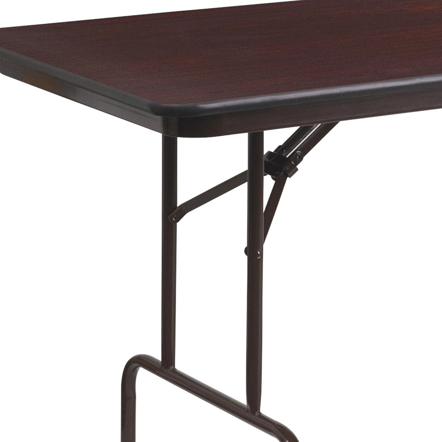 8-Foot Brown Laminate Folding Banquet Table with Metal Frame