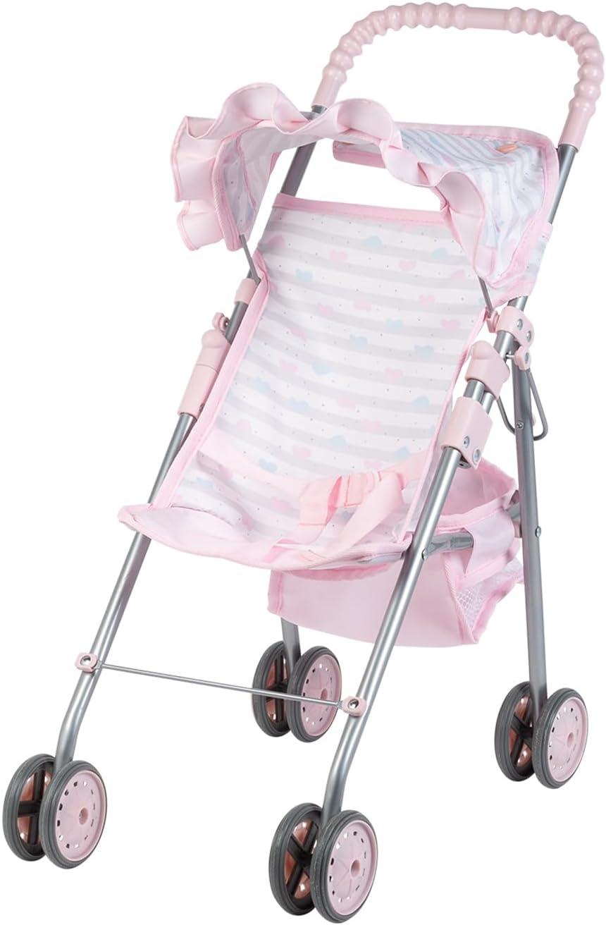 Adora Pastel Pink Heart Baby Doll Stroller with Umbrella Shade & Ruffle Trim