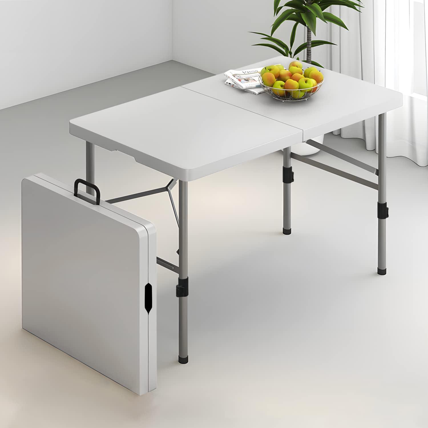 Gray 4ft Heavy Duty Plastic Folding Table with Handle