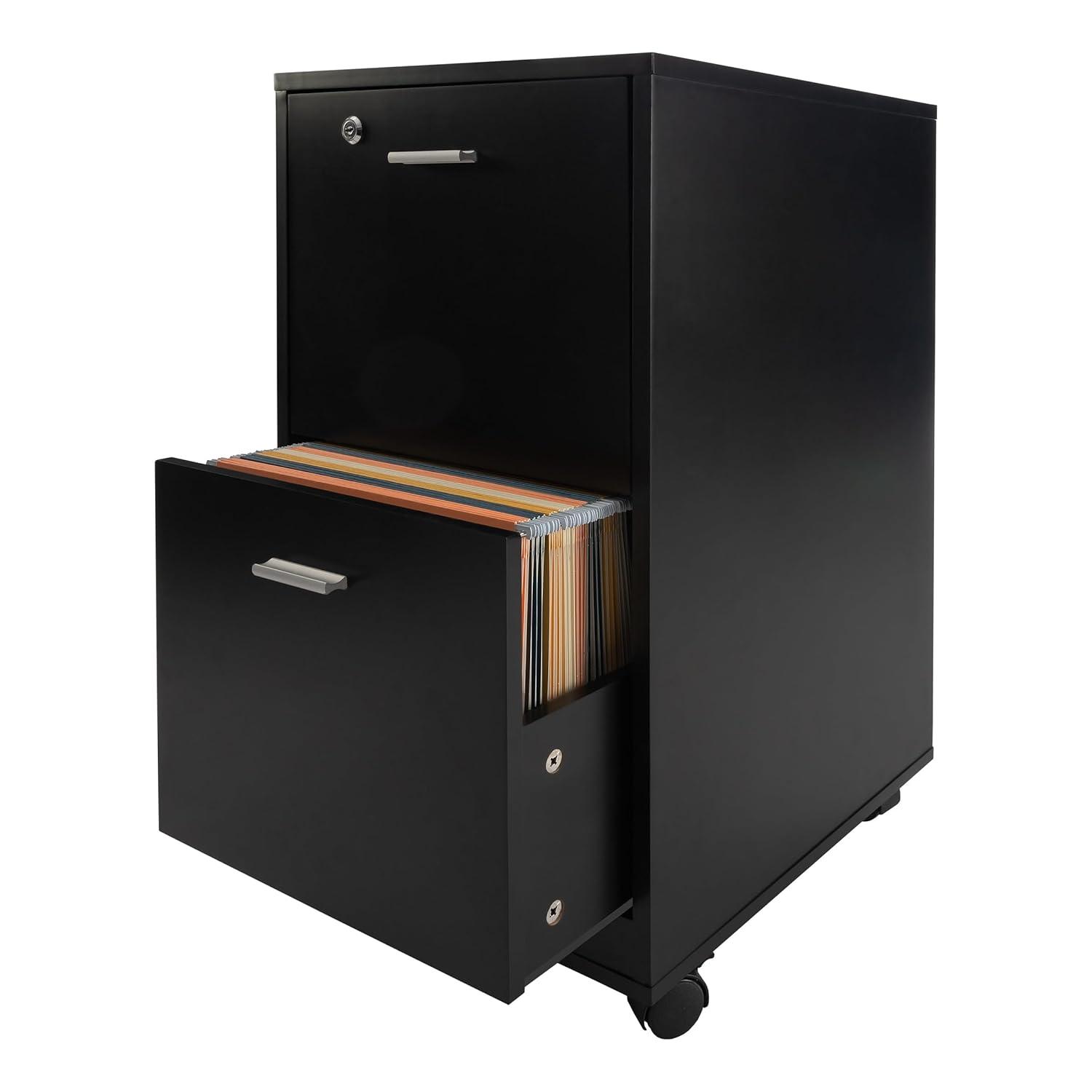 Lavish Home 2-Drawer File Cabinet with Lock and Rolling Wheels (Black)