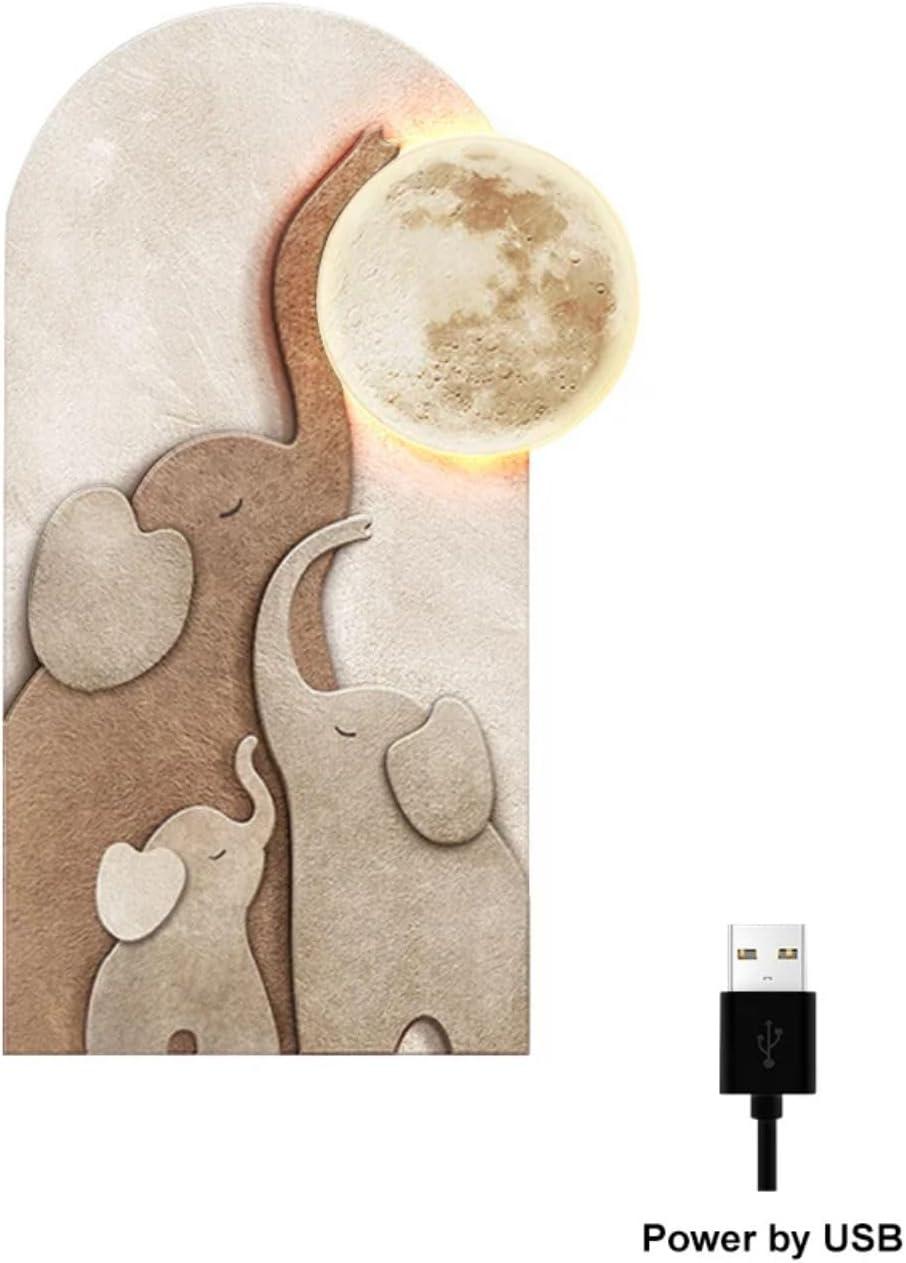 Homary 31.5" Arched LED 3D Acrylic Elephant Moon Wall Sculpture Art Decor Living Room Bedroom