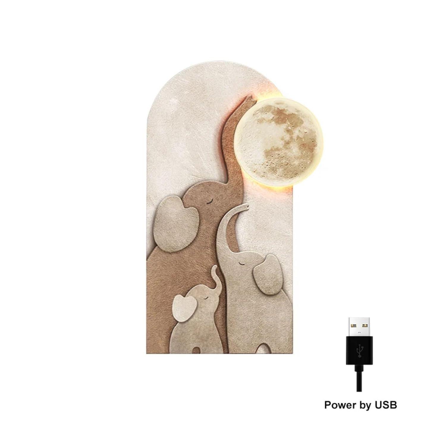 Homary 31.5" Arched LED 3D Acrylic Elephant Moon Wall Sculpture Art Decor Living Room Bedroom