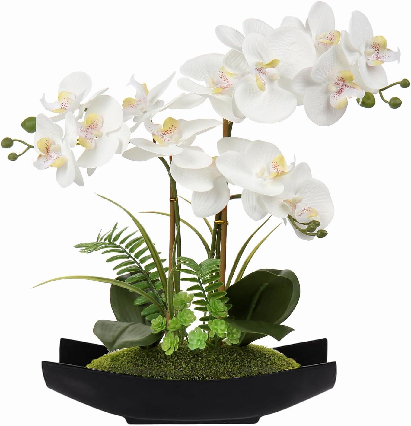 15" Artificial Orchid Flowers Phalaenopsis Flower Arrangements in Silver Vase Wedding Party Home Decor