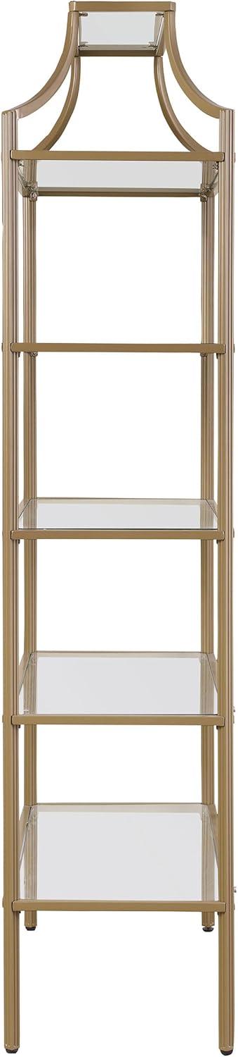 Coaster 70" Serena Modern 5 Tier Tempered Glass Shelves Bookcase Matte Gold