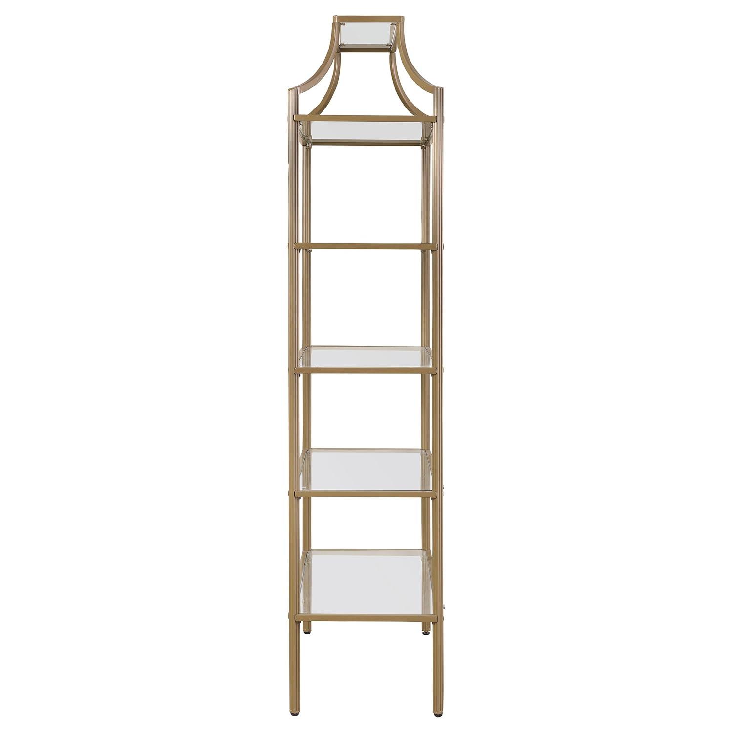 Coaster 70" Serena Modern 5 Tier Tempered Glass Shelves Bookcase Matte Gold