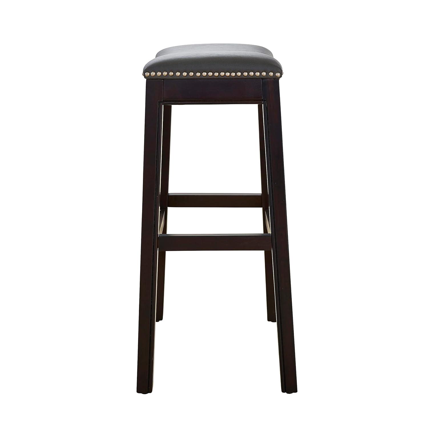 Julian 30in. H Bar-Height Wood Barstool with Gray Faux-Leather Seat