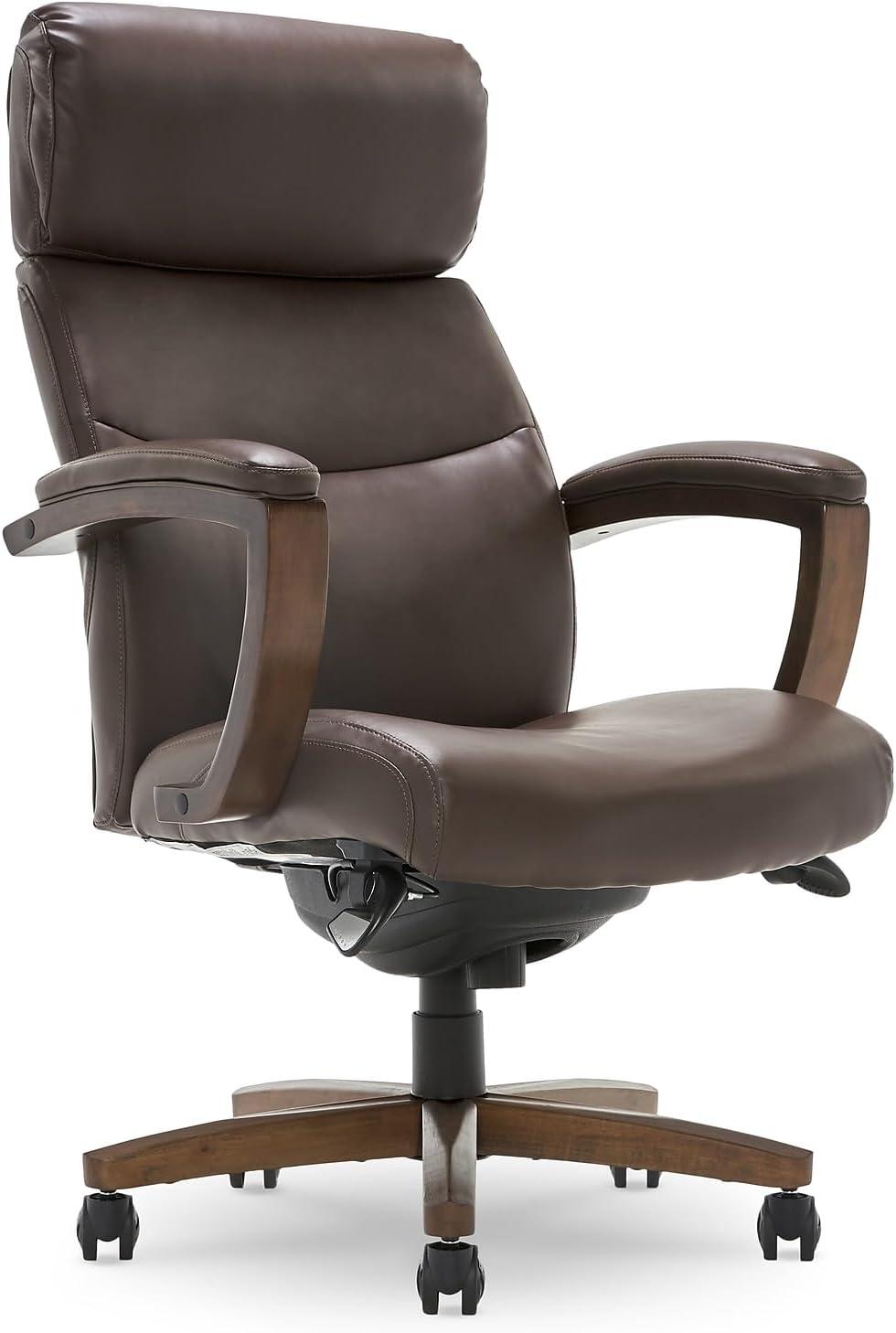 Greyson Modern Executive High-Back Office Chair with Solid Wood Arms and Lumbar Support