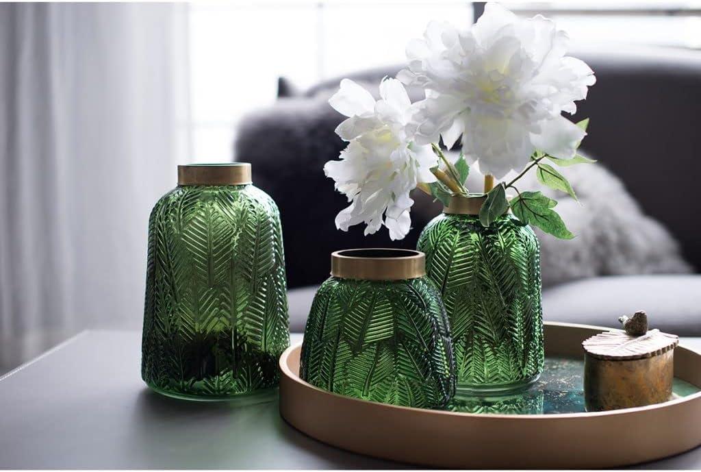 A&B Home Glass Vase with Vintage Green Leaf Pattern, Table Accent, 6 inches