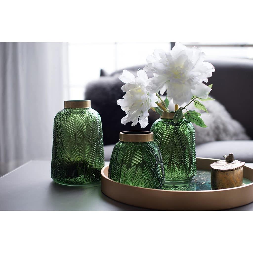 A&B Home Glass Vase with Vintage Green Leaf Pattern, Table Accent, 6 inches