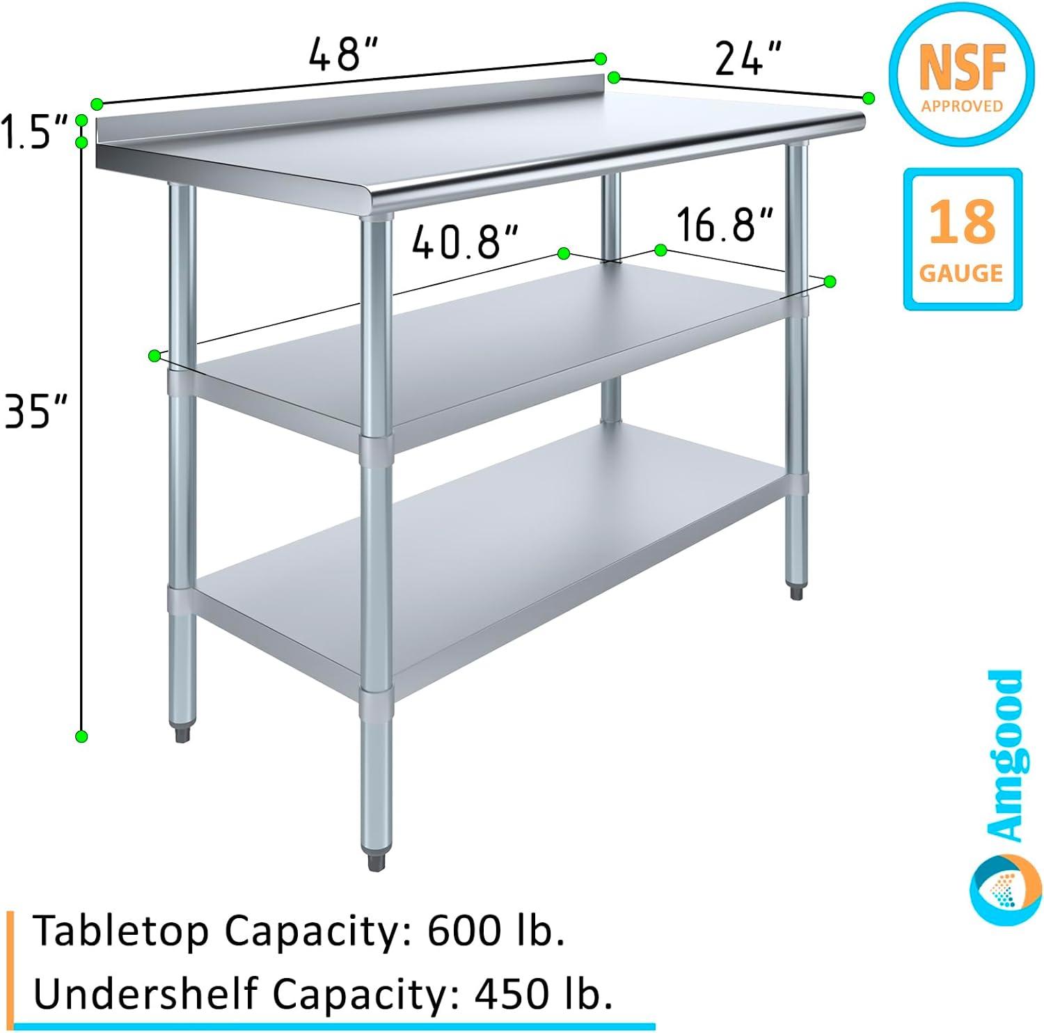 Stainless Steel 48" Work Table with Backsplash and Shelves