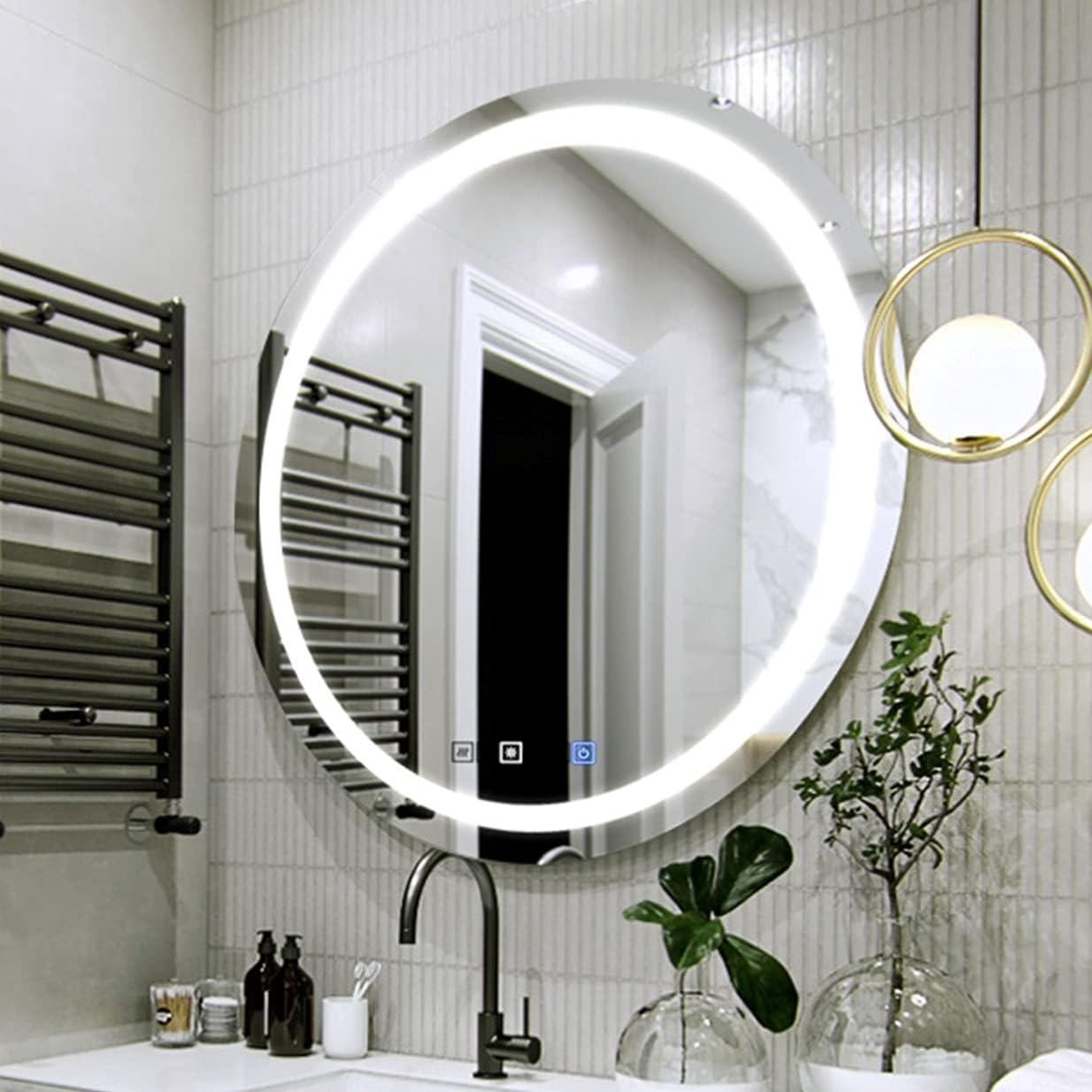 Round Lighted LED Bathroom and Vanity Mirror 28 inch with Anti Fog, Wall Mounted, Dimmer Touch Sensors by Fab Glass and Mirror