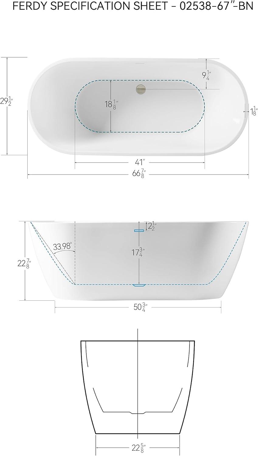 Bali Freestanding Soaking Acrylic Bathtub with Brushed Nickel Drain