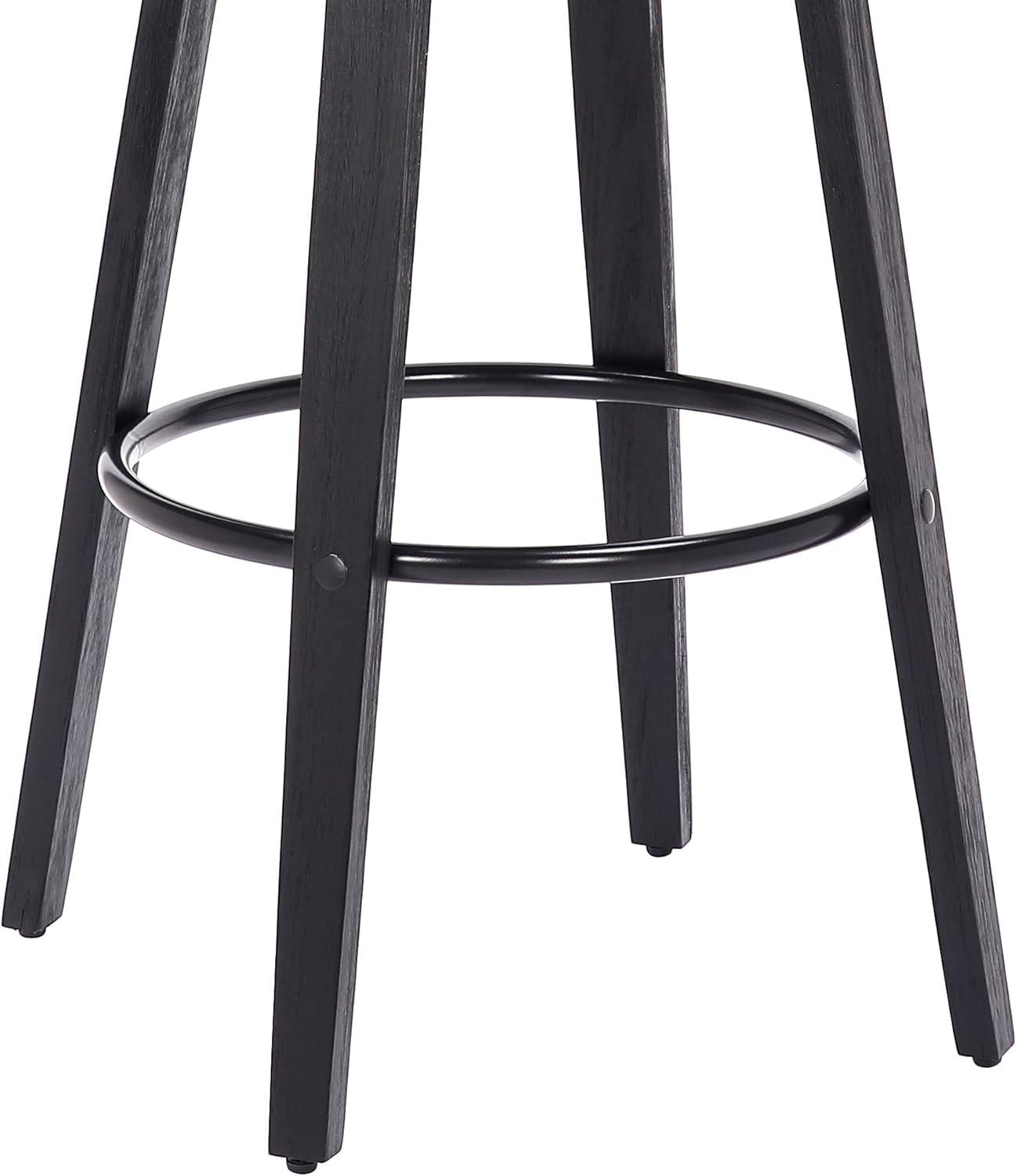 Armen Living 30" Harbor Backless Swivel Faux Leather Wood Counter Height Barstool Gray/Black: Round Seat, Footrest, Fixed Height