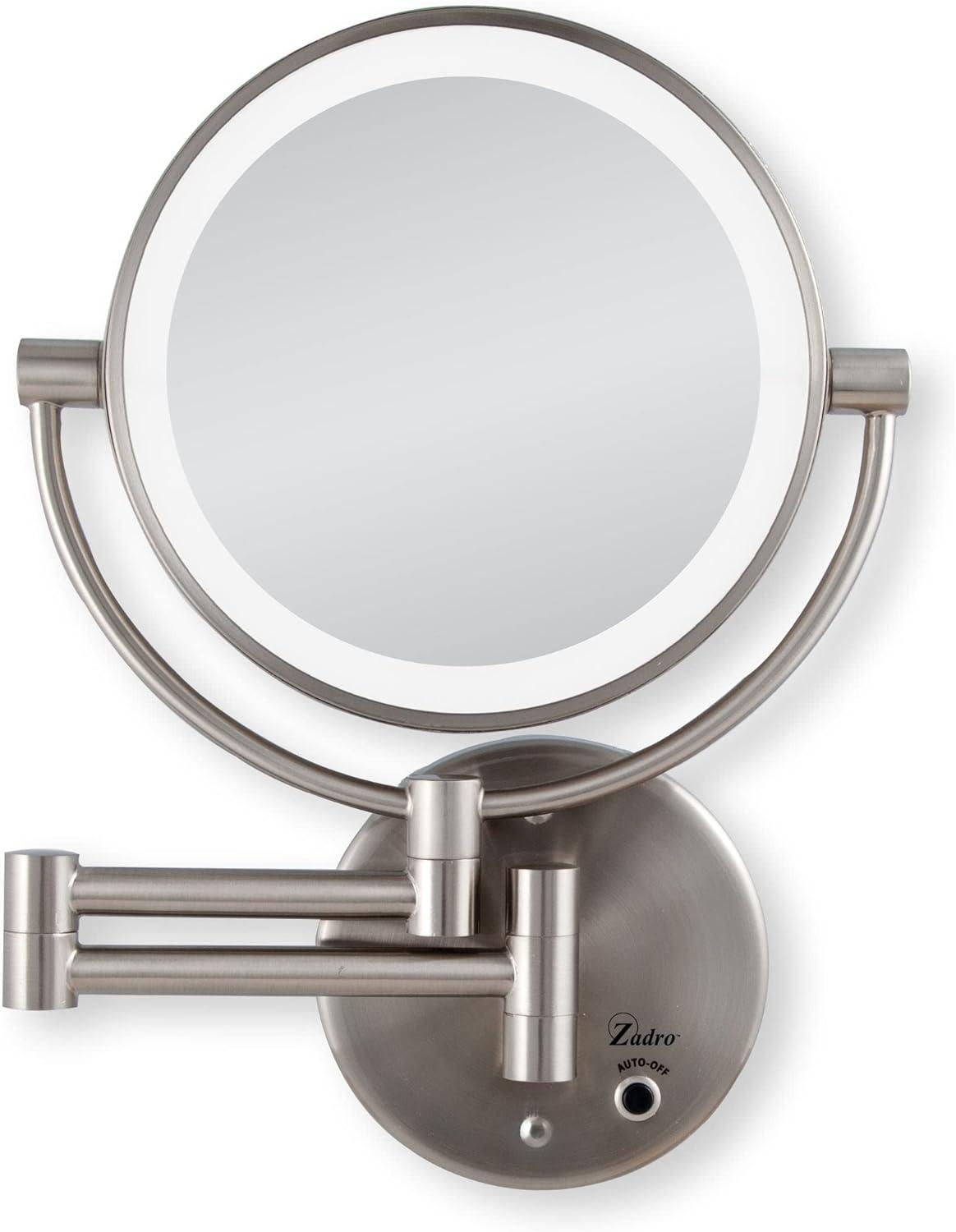 Satin Nickel Round Wall Mounted LED Magnifying Mirror