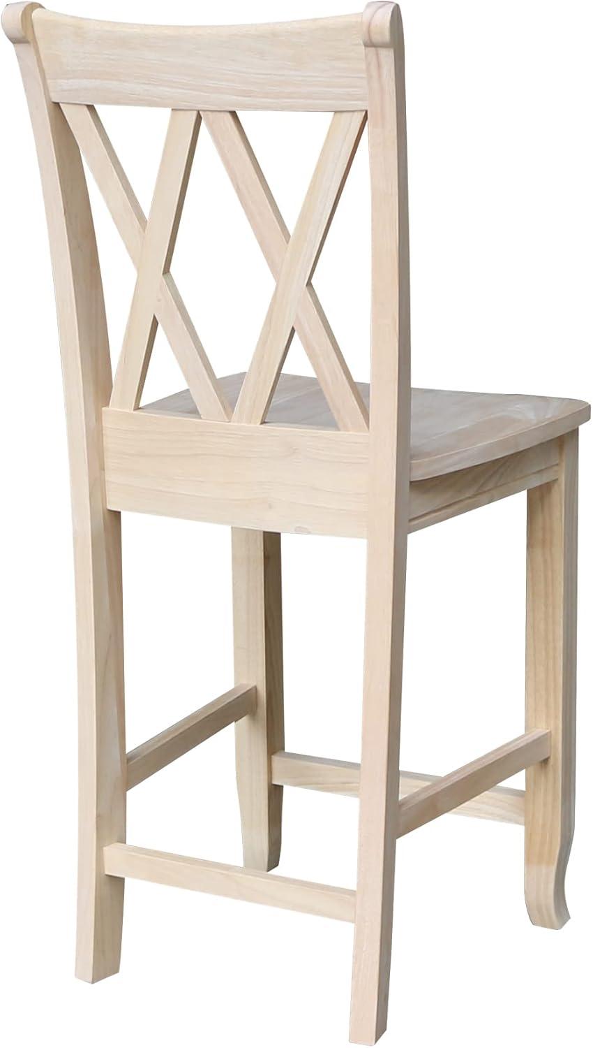 24" Double X Back Counter Height Barstool Unfinished - International Concepts: Solid Wood, Kitchen Island Seating