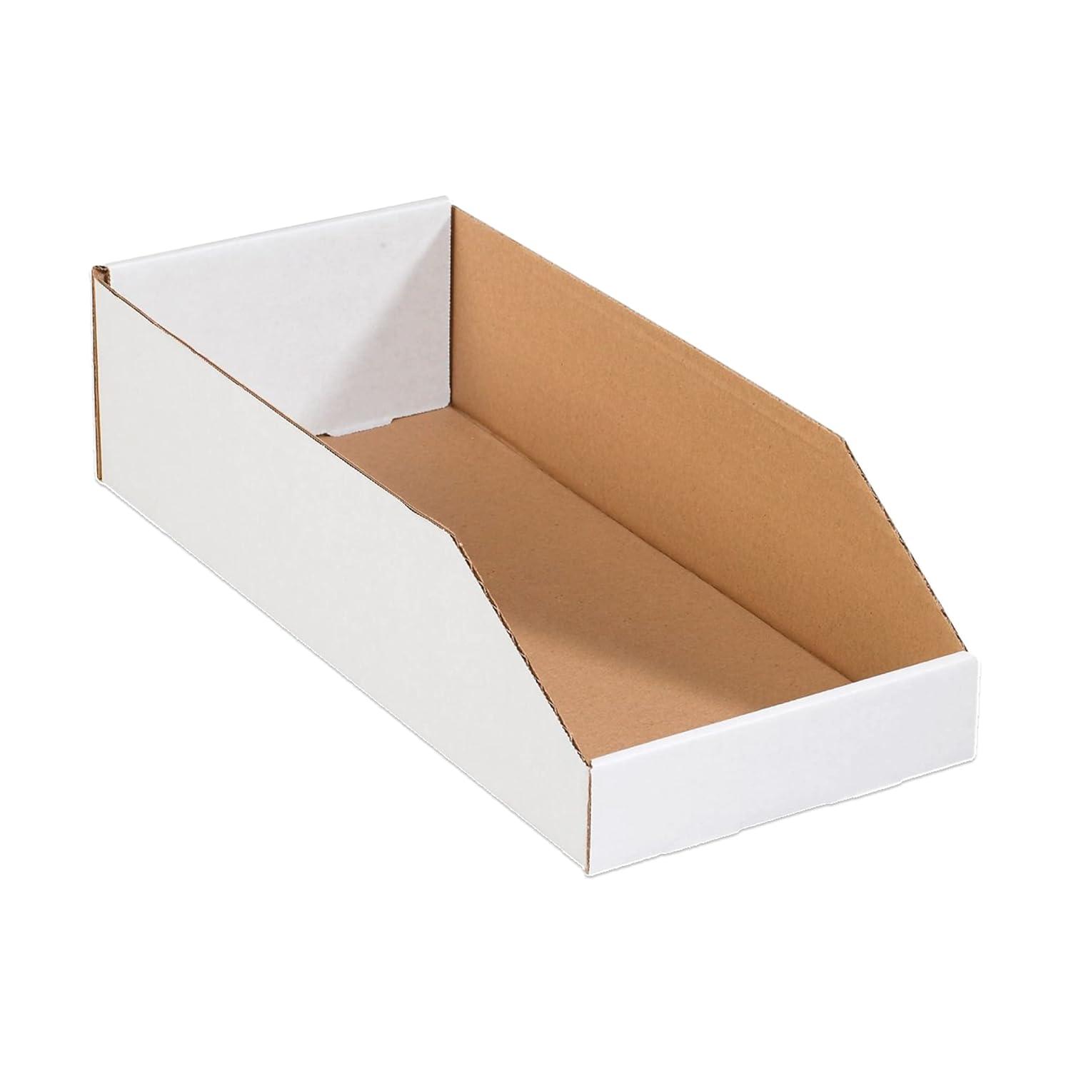 White Corrugated Cardboard Storage Bin 8" x 18" x 4.5" 50-Pack