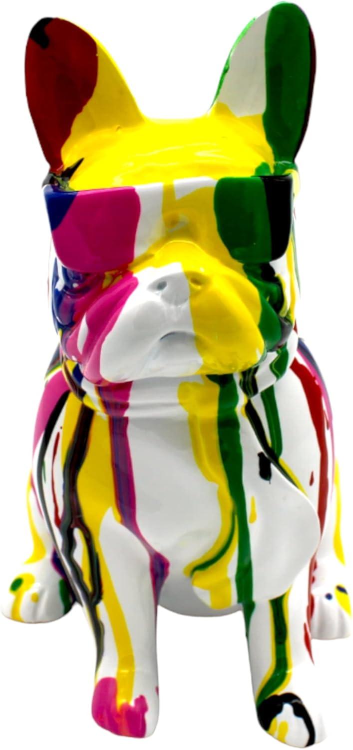 Colorful Graffiti Resin Dog Figurine with Glasses, 8" Tall