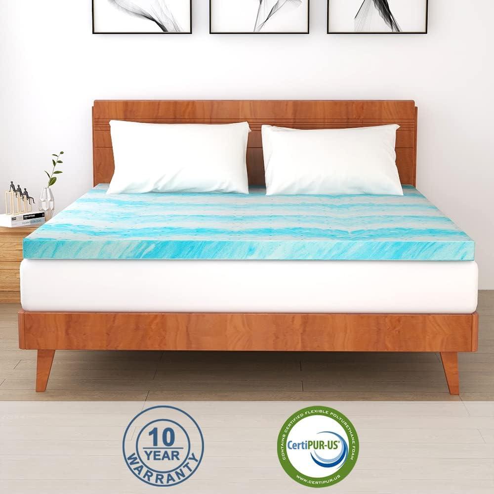 3 Inch Gel Memory Foam Twin Mattress Topper, Blue