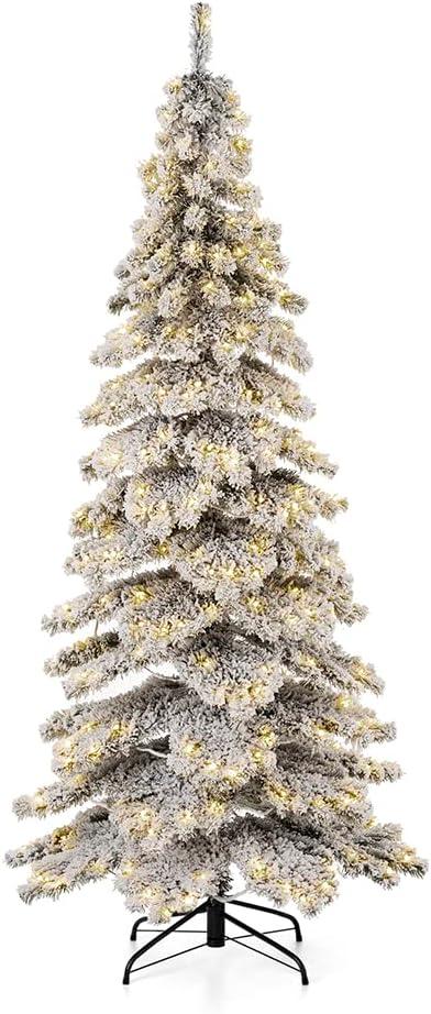 7.5ft Flocked Spruce Christmas Tree with Warm White LED Lights