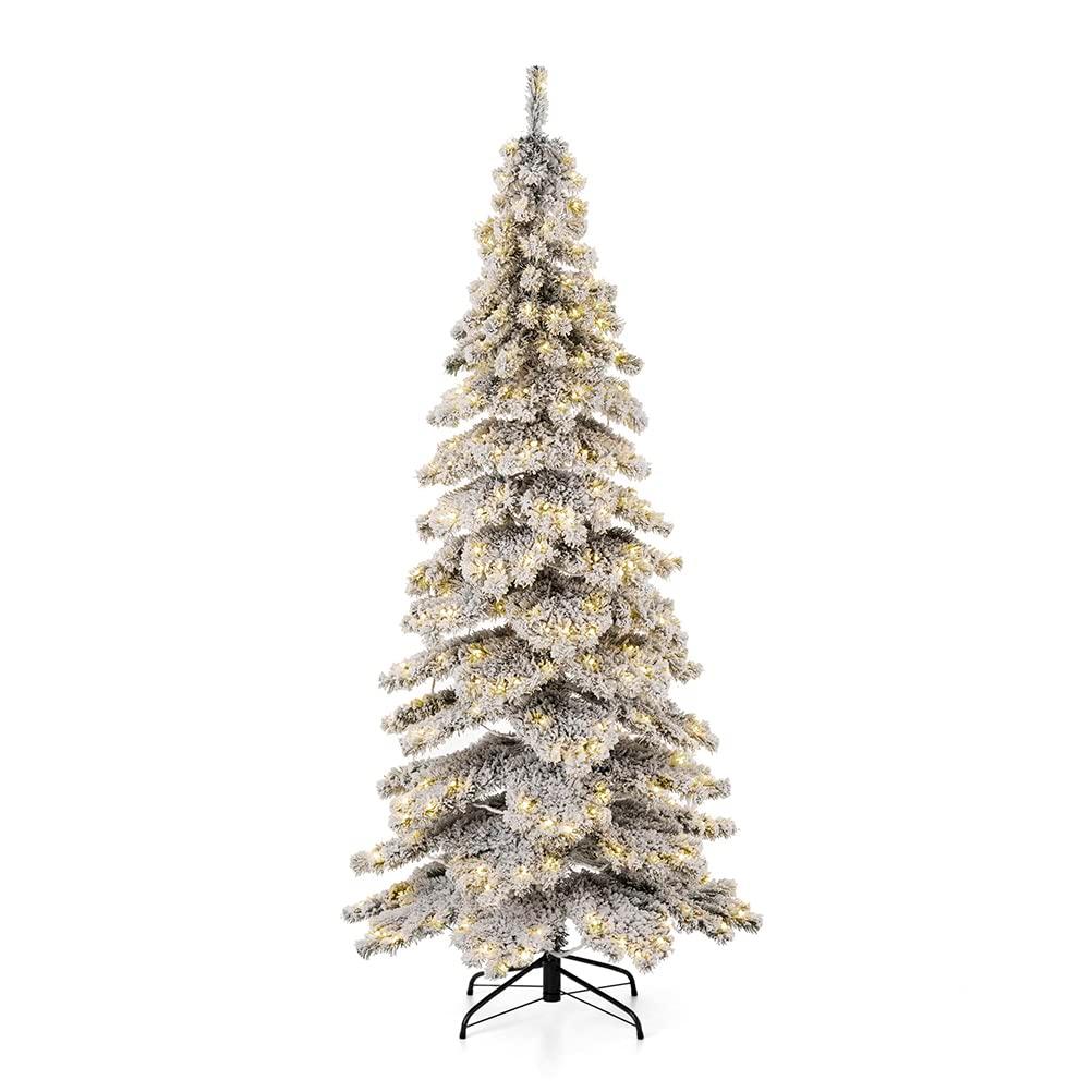 7.5ft Flocked Spruce Christmas Tree with Warm White LED Lights