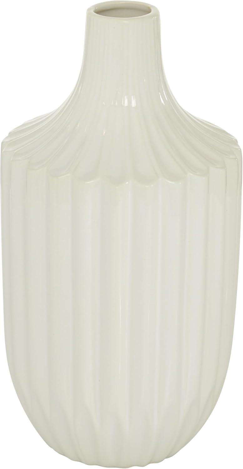 DecMode 13" Stripe Texture White Ceramic Vase