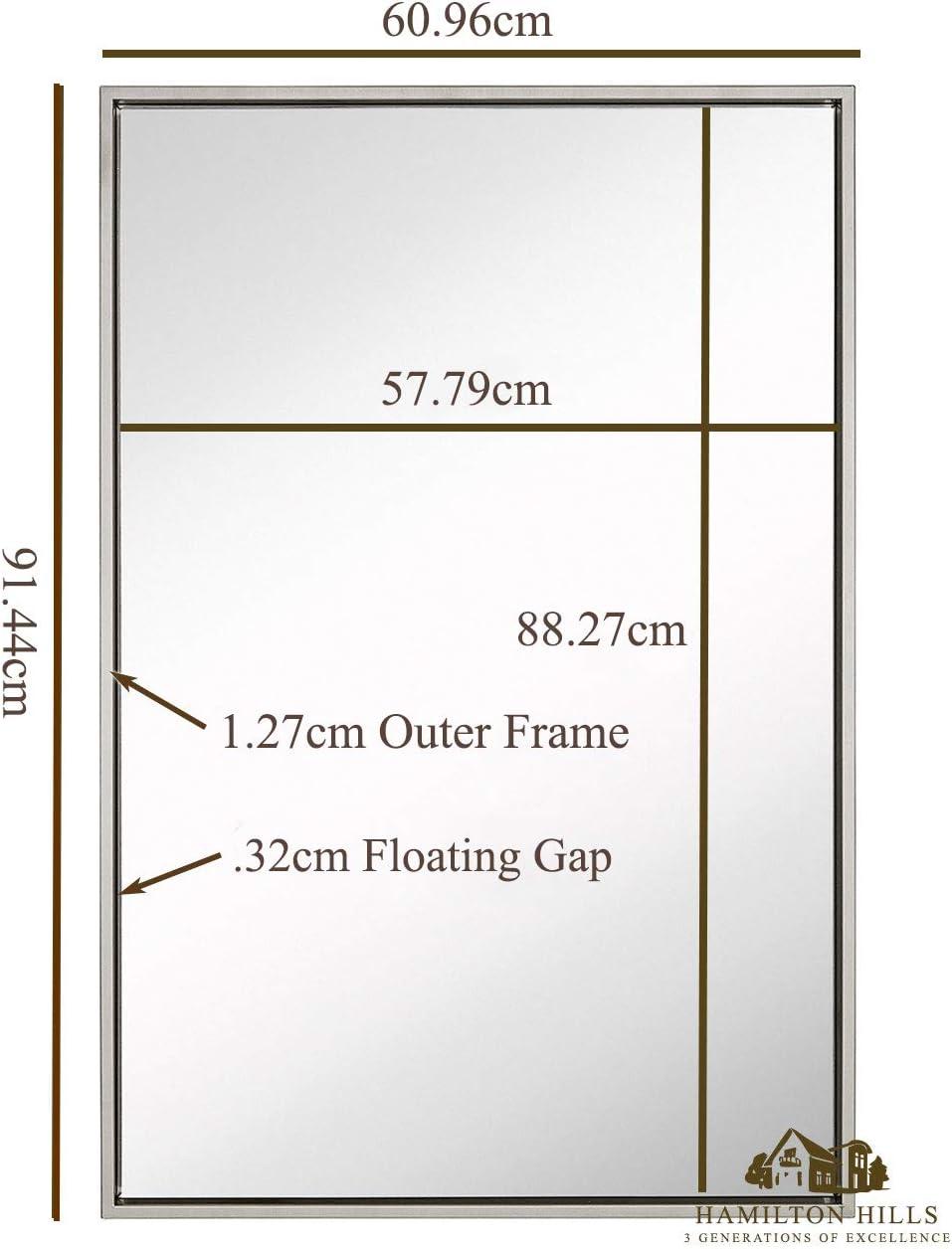 Hamilton Hills 24x36"" Brushed Silver Wall Mirror | Rectangular Metal Frame Vanity Glass