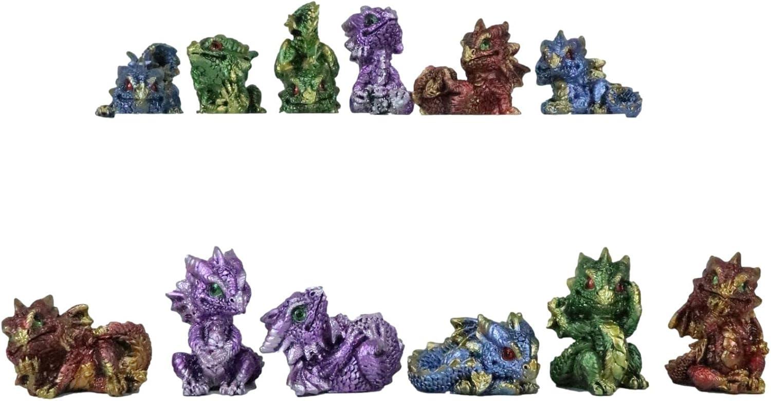 Ebros Set of 12 Colorful Red Green Purple Blue Baby Dragons Miniature Figurine