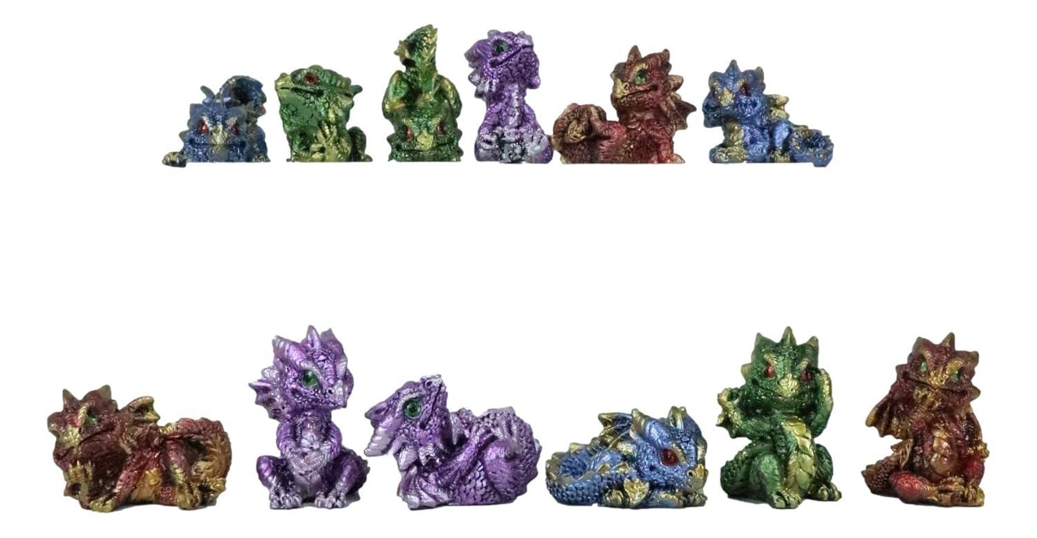 Ebros Set of 12 Colorful Red Green Purple Blue Baby Dragons Miniature Figurine