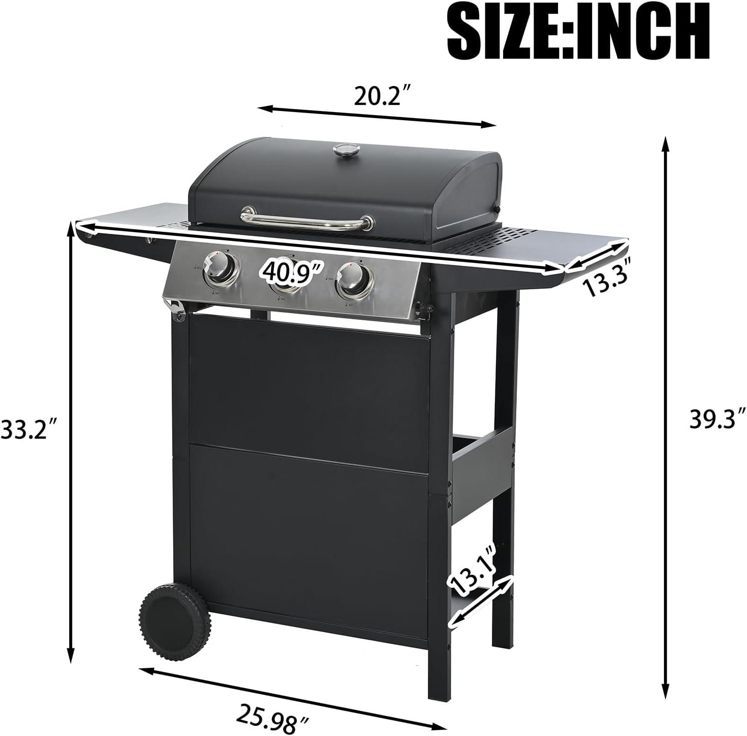 Black Stainless Steel 3-Burner Propane Gas Grill with Foldable Shelves