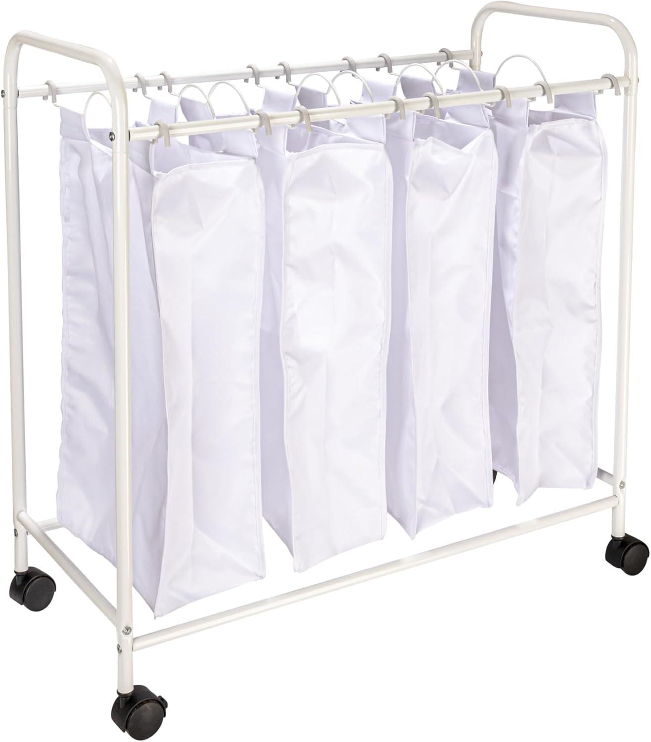 Rolling Laundry Sorter, 4 Bag Laundry Sorter Cart with Washable and Removable Bags, White