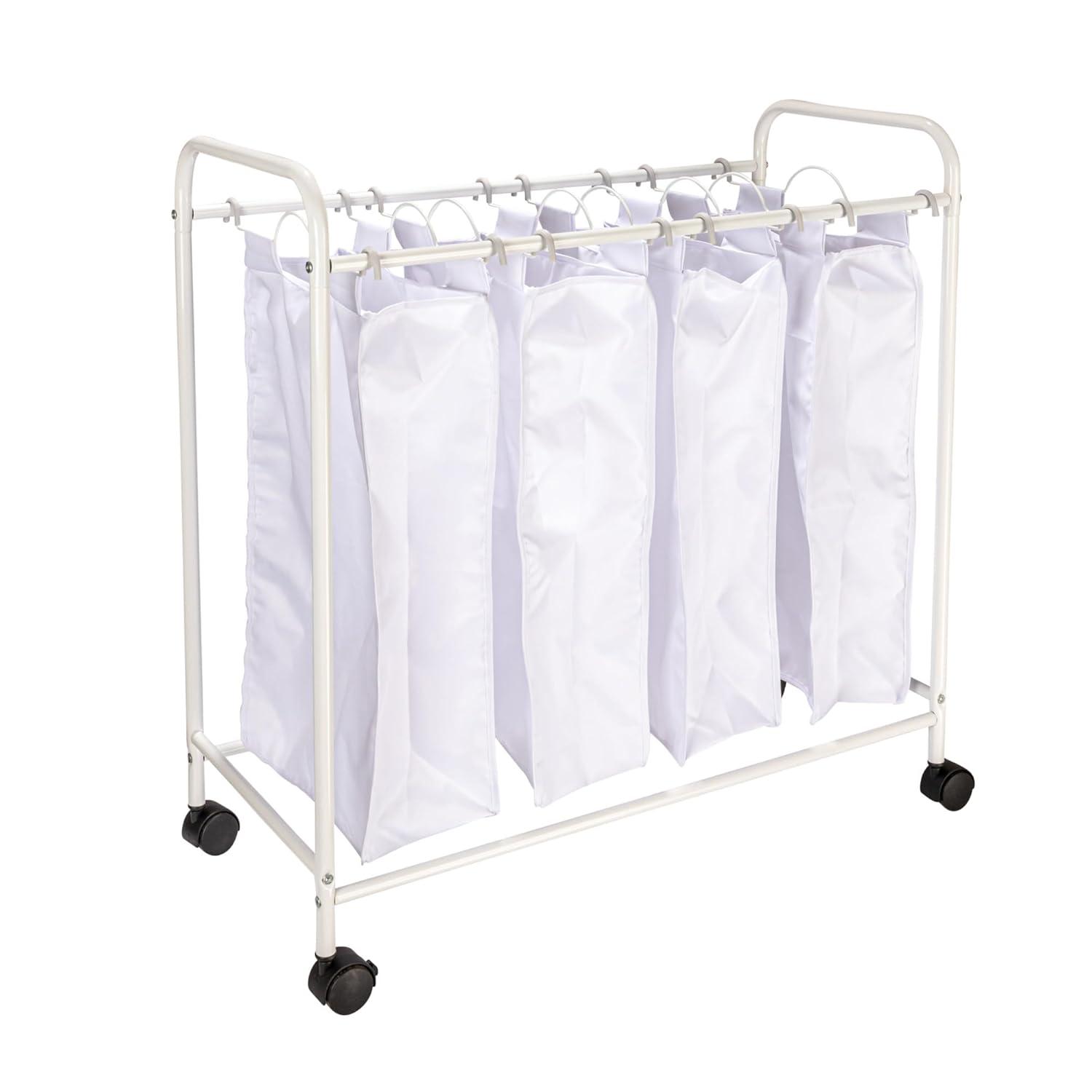 Rolling Laundry Sorter, 4 Bag Laundry Sorter Cart with Washable and Removable Bags, White