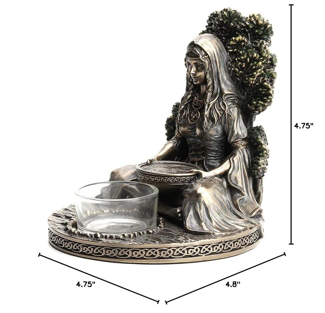 Veronese Design 4 7/8" Tall Celtic Goddess Danu Tealight Candle Holder Cold Cast Bronzed Resin Sculpture Wiccan Home Decor Figurine Collectibles