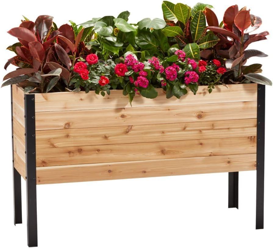 Cedar Wood Elevated Garden Bed with Black Metal Legs