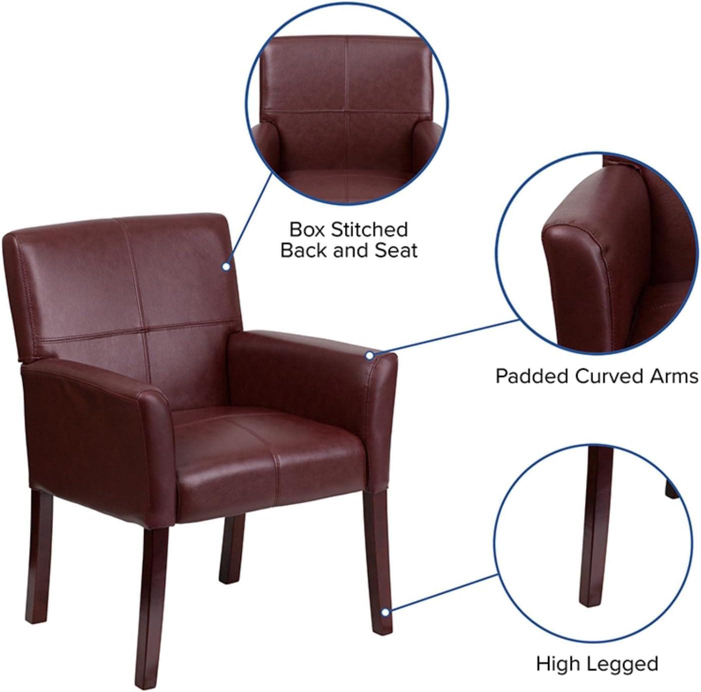 Elegant Burgundy LeatherSoft Executive Reception Armchair with Mahogany Wood Legs