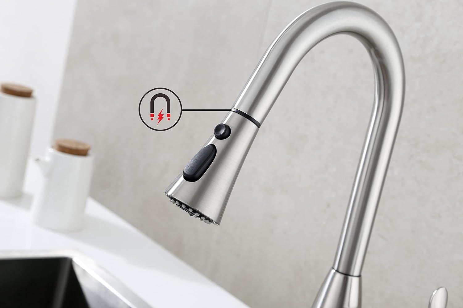 Brushed Nickel Single Handle Kitchen Faucet with Pull Down Sprayer