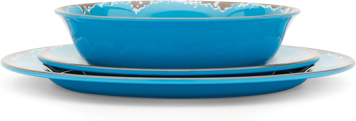 Fox Run Melamine Dinnerware Set, Off White, Dandelion Yellow, Sky Blue and Cornflower Blue, Set of 12