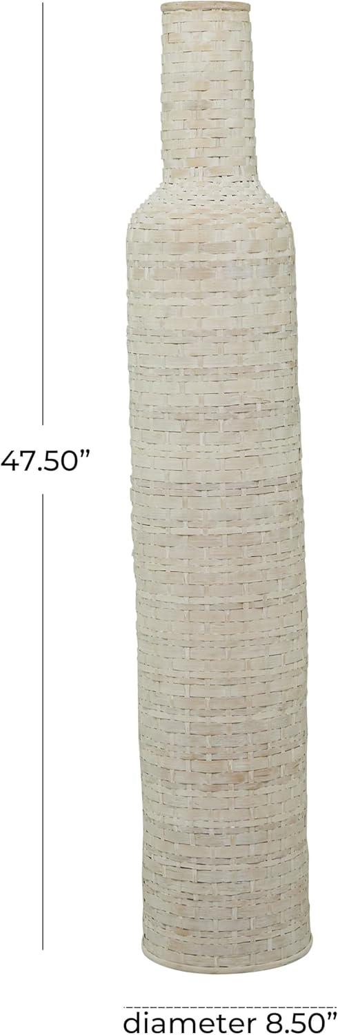 Studio 350 Intricately Woven Tall Bamboo Wood Floor Vase  - White or Brown White - 9"W, 48"H