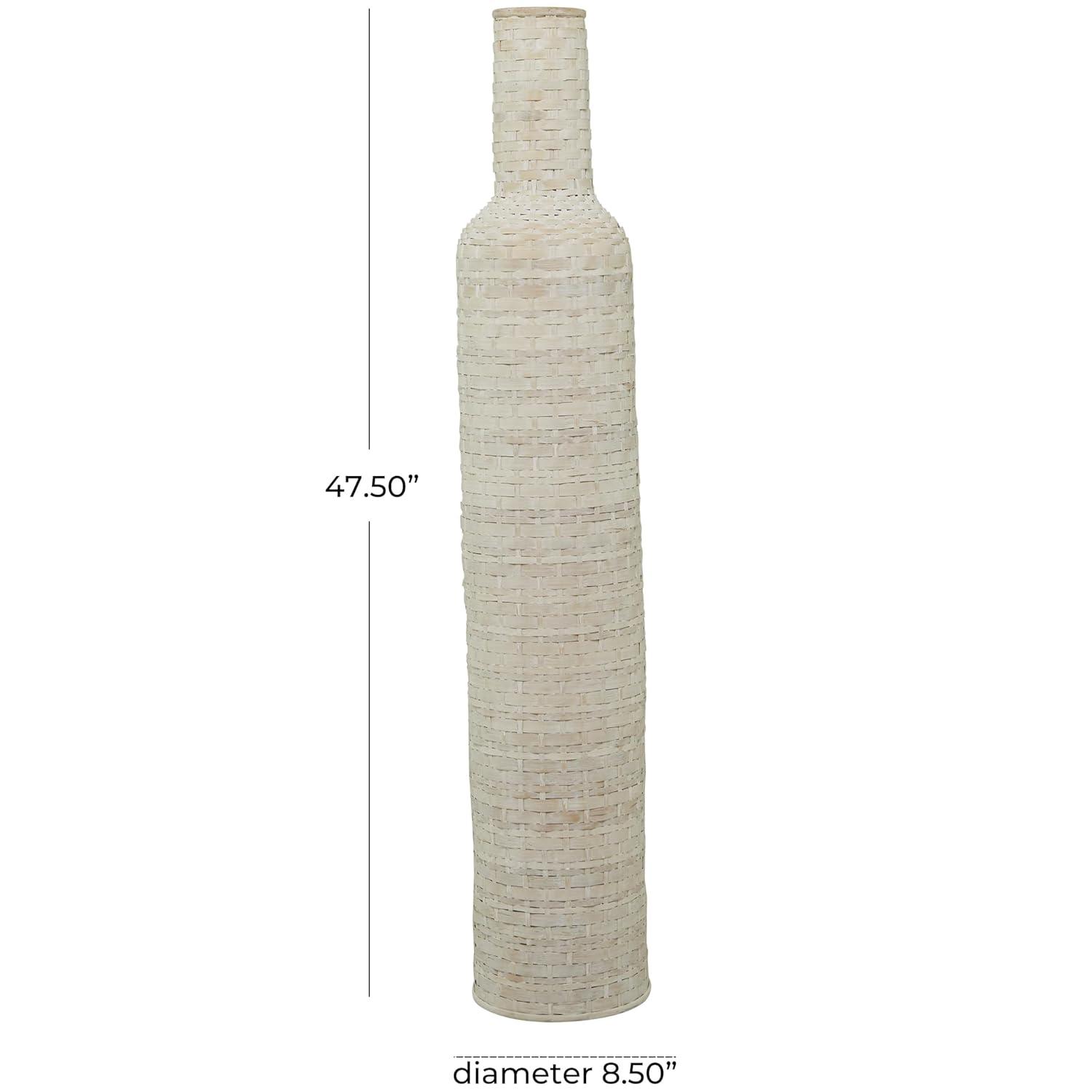 Studio 350 Florero Alto de Piso de Madera de Bambú Intrincadamente Tejido - Blanco O Marrón Blanco - 9"W, 48"H